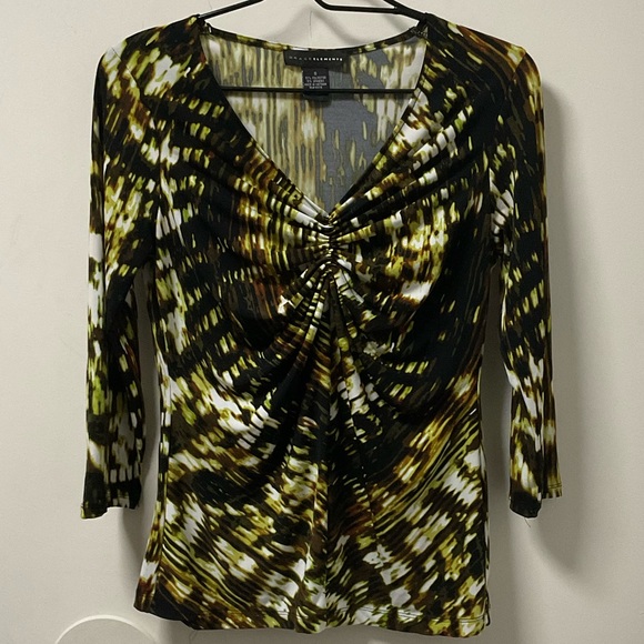 Cool Grace Elements Brown Yellow & Black Pleated Accent Polyester Spandex Top! - Picture 6 of 11